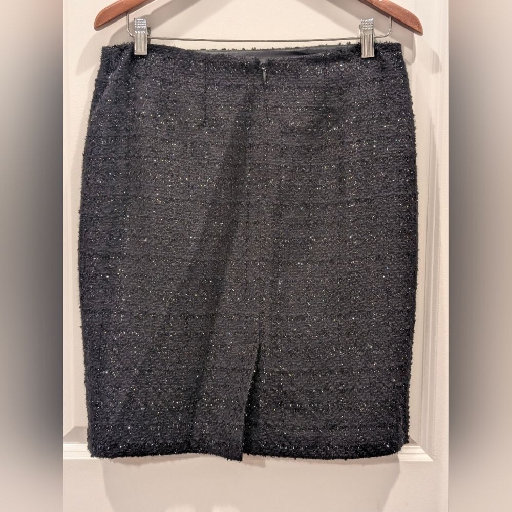 Black Sparkle Bouclé Pencil Skirt Size 6 Metallic Wedding Guest Cocktail Party - Picture 6 of 9